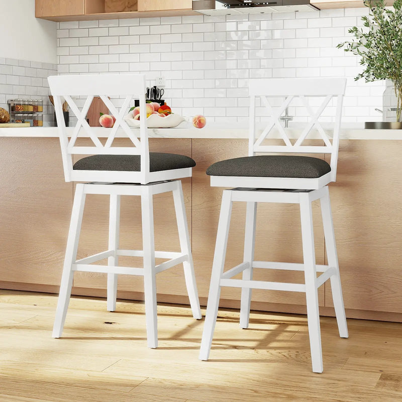 Set of 2 Swivel Bar Stools Counter Height Barstools with Backrest Upholstered Seat Cushion by DirectDeals