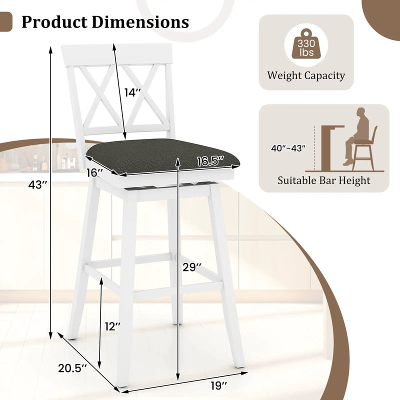 Set of 2 Swivel Bar Stools Counter Height Barstools with Backrest Upholstered Seat Cushion by DirectDeals