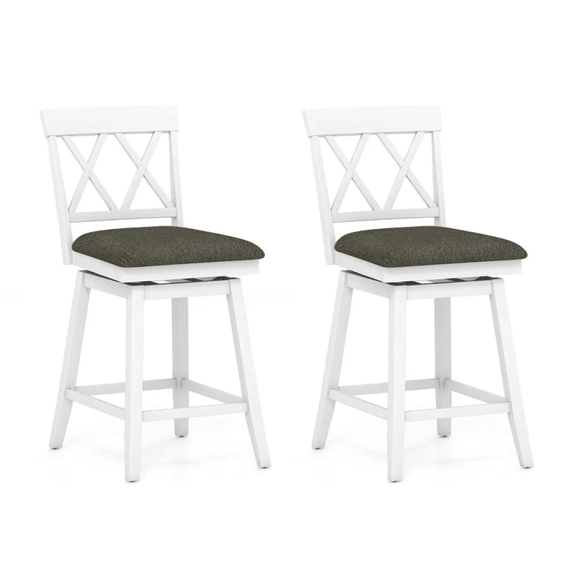 Set of 2 Swivel Bar Stools Counter Height Barstools with Backrest Upholstered Seat Cushion by DirectDeals