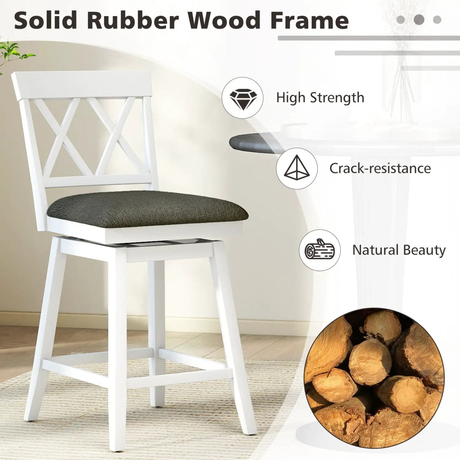 Set of 2 Swivel Bar Stools Counter Height Barstools with Backrest Upholstered Seat Cushion by DirectDeals
