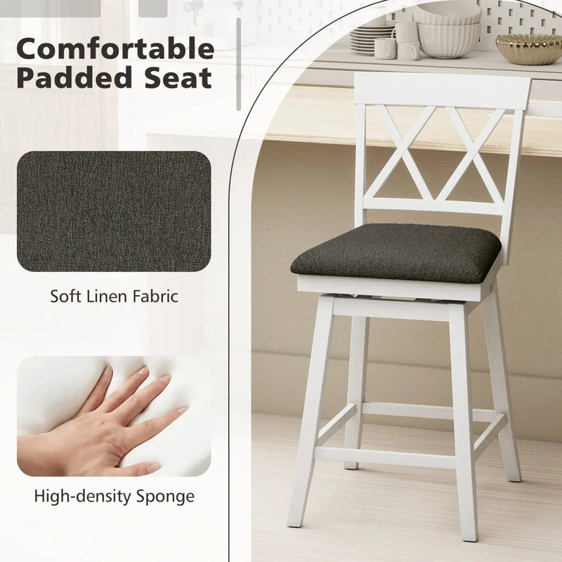 Set of 2 Swivel Bar Stools Counter Height Barstools with Backrest Upholstered Seat Cushion by DirectDeals