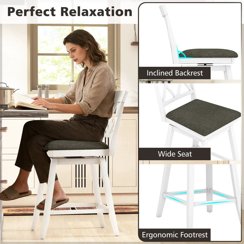 Set of 2 Swivel Bar Stools Counter Height Barstools with Backrest Upholstered Seat Cushion by DirectDeals