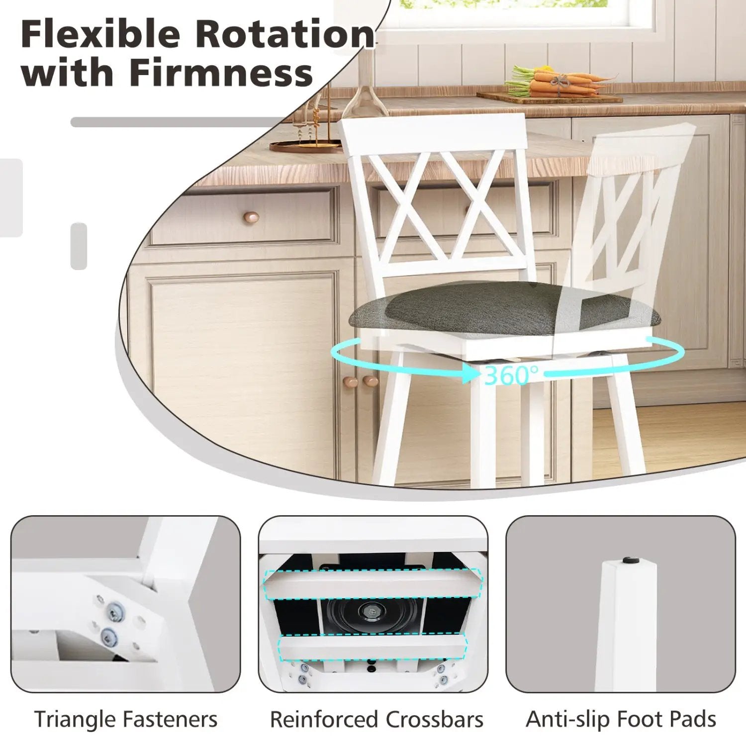 Set of 2 Swivel Bar Stools Counter Height Barstools with Backrest Upholstered Seat Cushion by DirectDeals