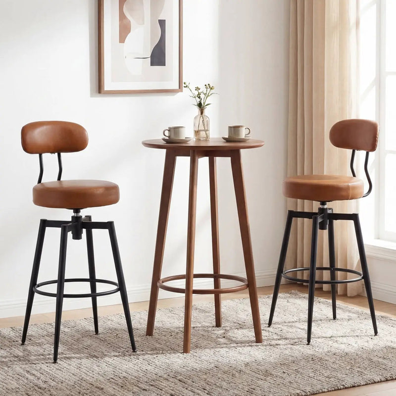 Set of 2 Swivel Barstools Faux Leather with Upholstered Seat and Back by DirectDeals