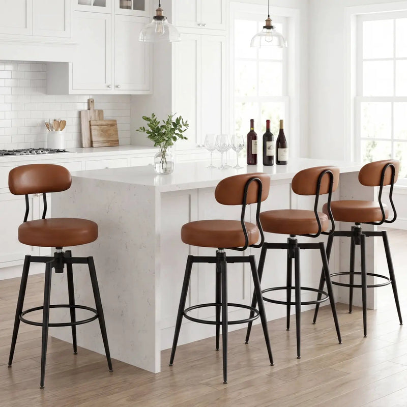 Set of 2 Swivel Barstools Faux Leather with Upholstered Seat and Back by DirectDeals