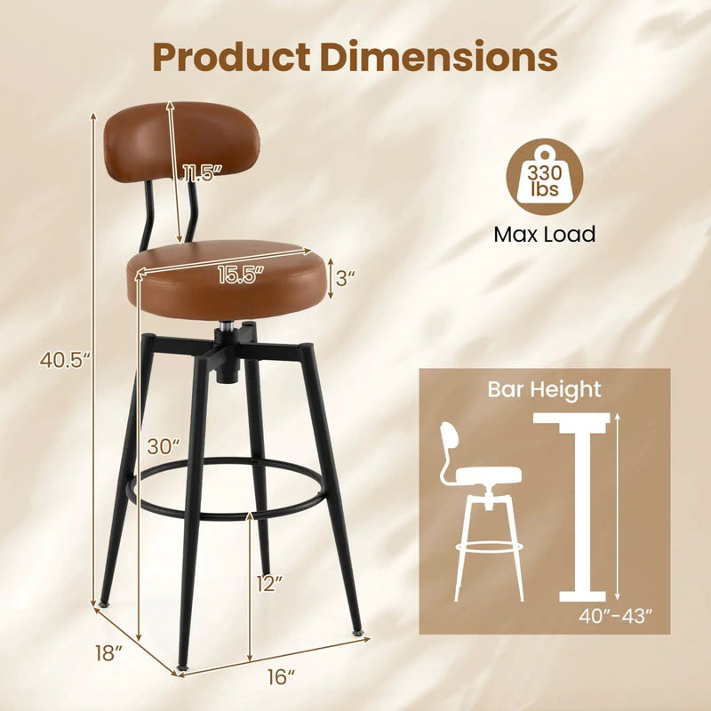 Set of 2 Swivel Barstools Faux Leather with Upholstered Seat and Back by DirectDeals