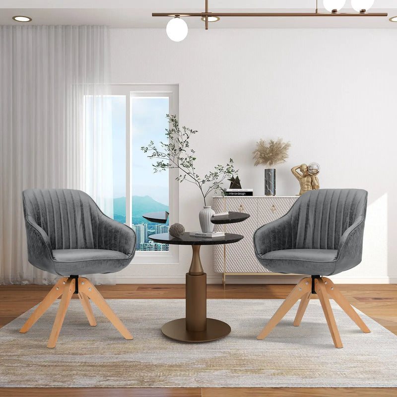 Modern Leathaire Set of 2 Swivel Accent Chair with Beech Wood Legs by DirectDeals