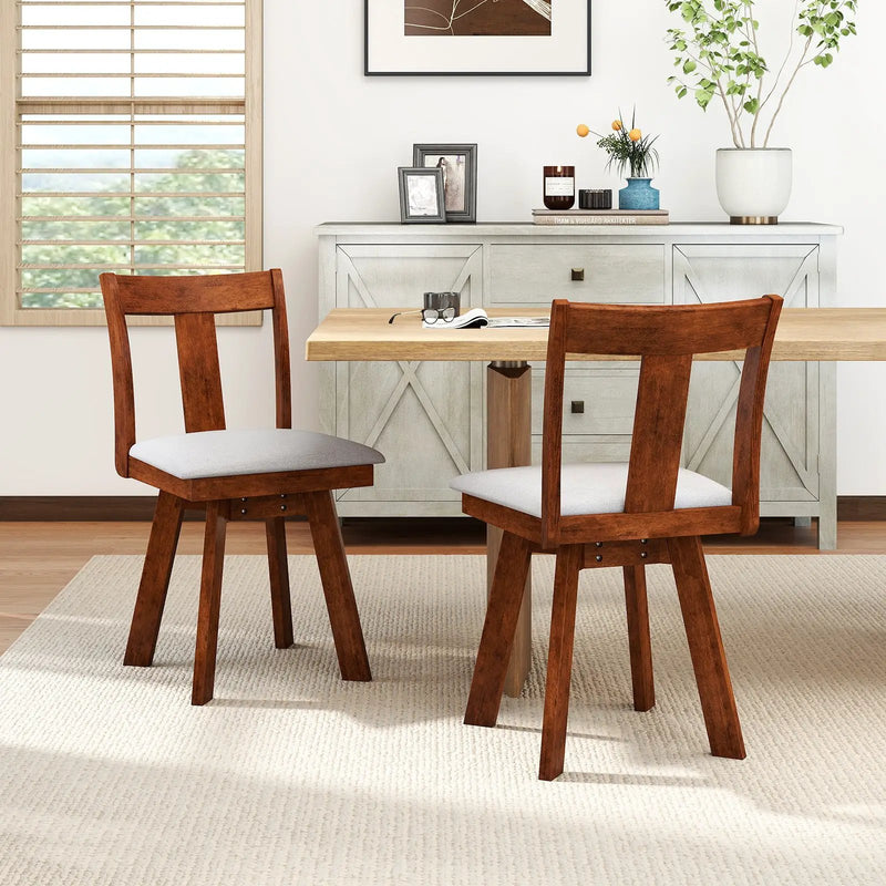 Set of 2 Swivel Dining Room Chairs with Rubber Wood Frame-Walnut by DirectDeals
