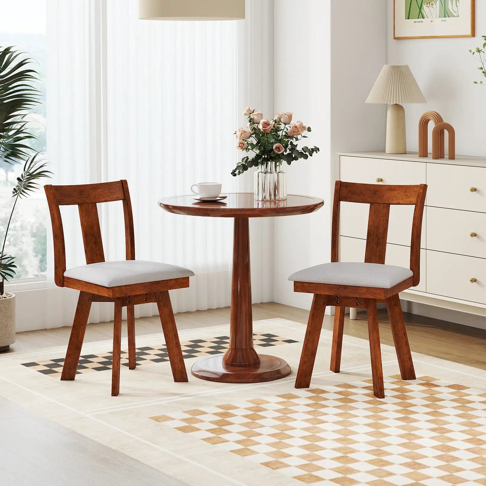 Set of 2 Swivel Dining Room Chairs with Rubber Wood Frame-Walnut by DirectDeals