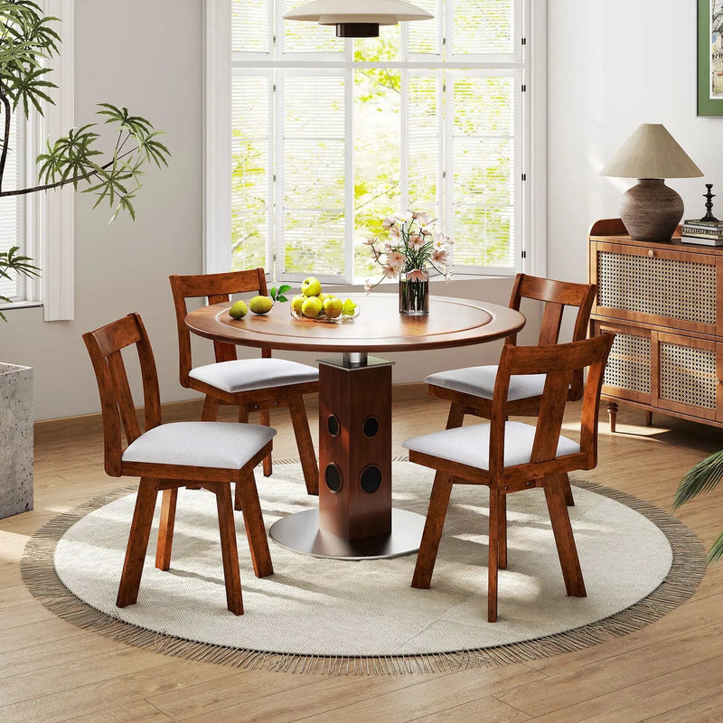 Set of 2 Swivel Dining Room Chairs with Rubber Wood Frame-Walnut by DirectDeals