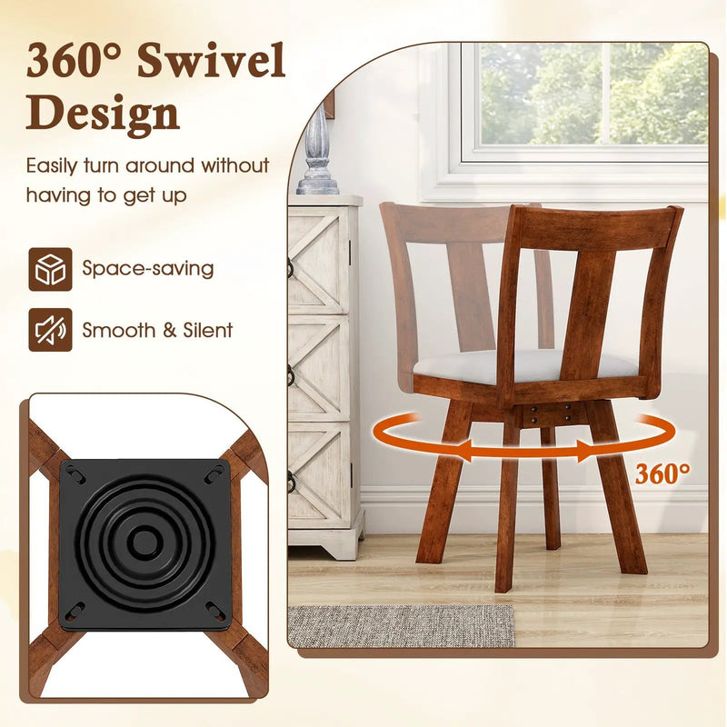 Set of 2 Swivel Dining Room Chairs with Rubber Wood Frame-Walnut by DirectDeals