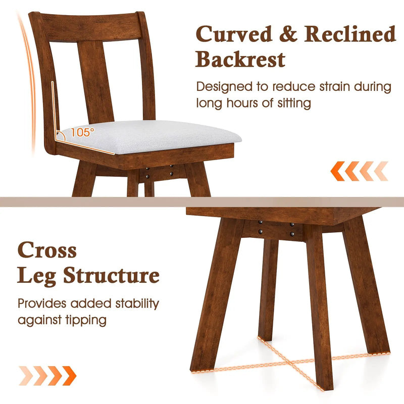 Set of 2 Swivel Dining Room Chairs with Rubber Wood Frame-Walnut by DirectDeals
