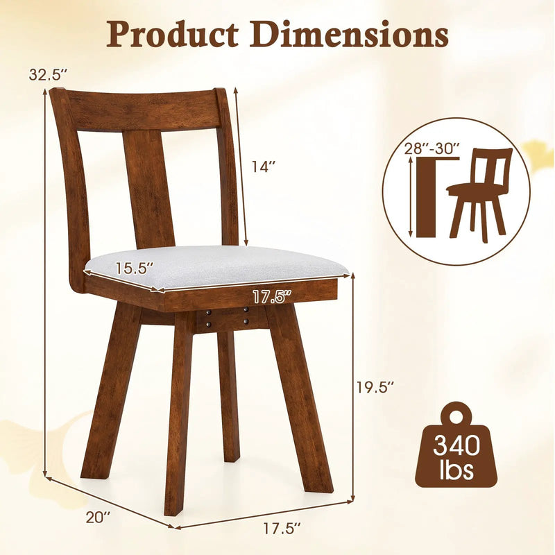 Set of 2 Swivel Dining Room Chairs with Rubber Wood Frame-Walnut by DirectDeals