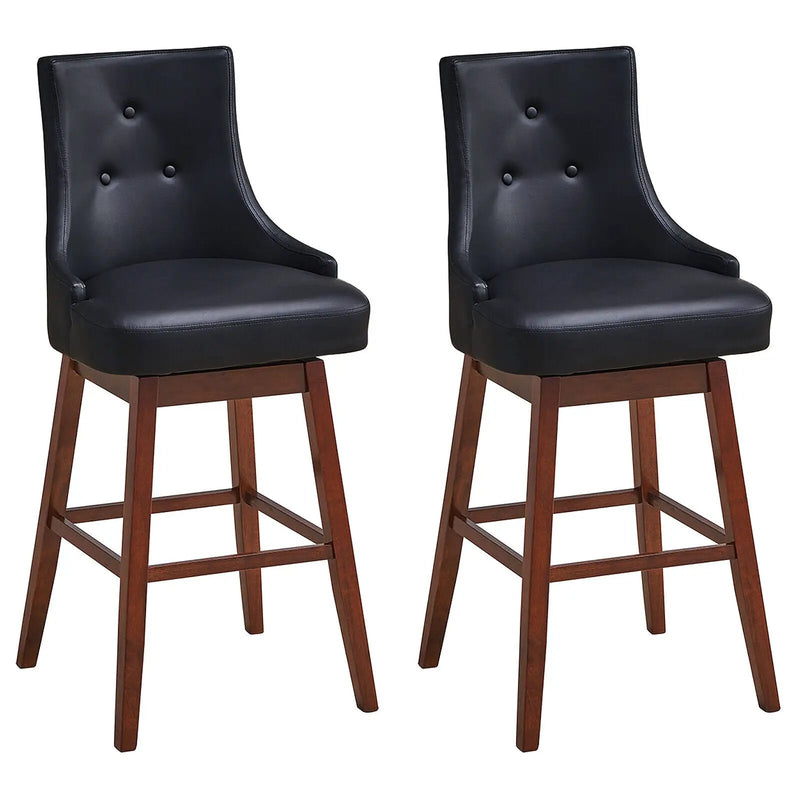 2 Pieces 29 Inch Pub Height Swivel Upholstered Bar Stools with Wood Legs-29 inches by DirectDeals