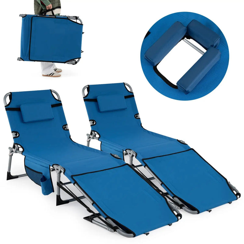 Set of 2 Tanning Chairs with Face Arm Holes Portable with 4-Level Backrest by DirectDeals