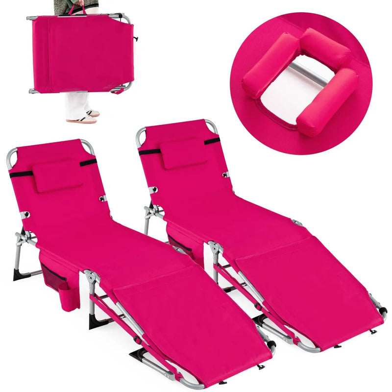 Set of 2 Tanning Chairs with Face Arm Holes Portable with 4-Level Backrest by DirectDeals