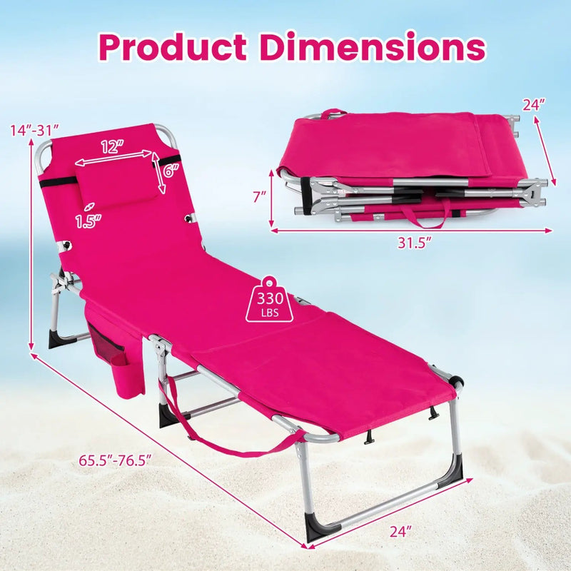 Set of 2 Tanning Chairs with Face Arm Holes Portable with 4-Level Backrest by DirectDeals
