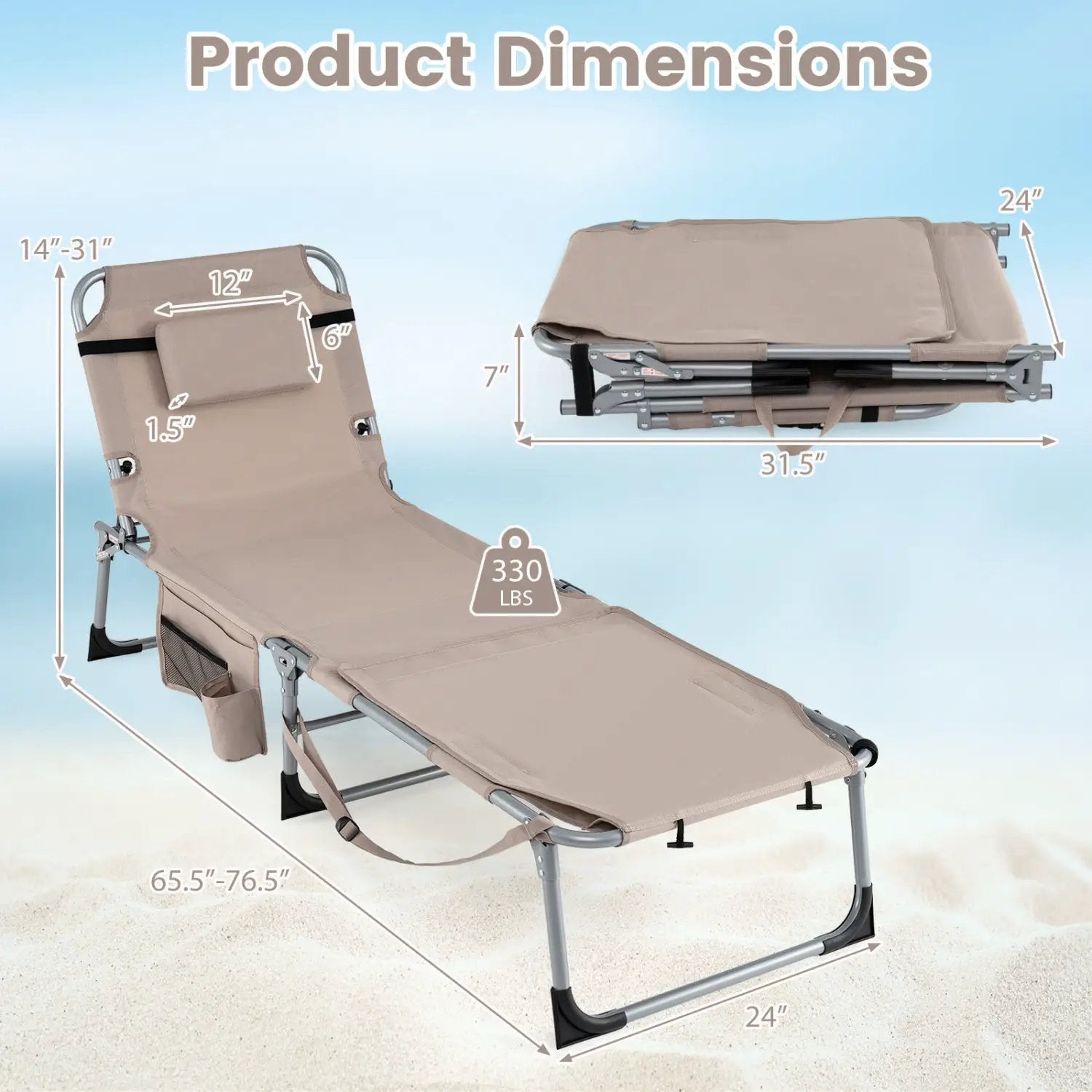 Set of 2 Tanning Chairs with Face Arm Holes Portable with 4-Level Backrest by DirectDeals