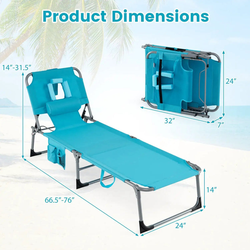 Set of 2 Tanning Chair Portable Chaise Lounge Chair with 4-Position Adjustable Backrest by DirectDeals