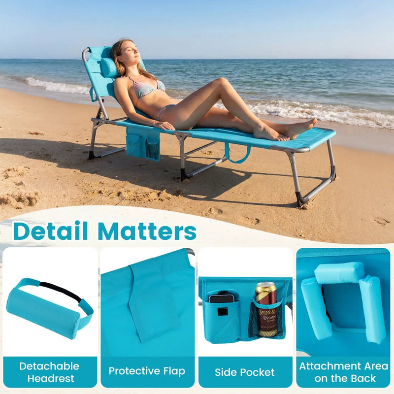 Set of 2 Tanning Chair Portable Chaise Lounge Chair with 4-Position Adjustable Backrest by DirectDeals