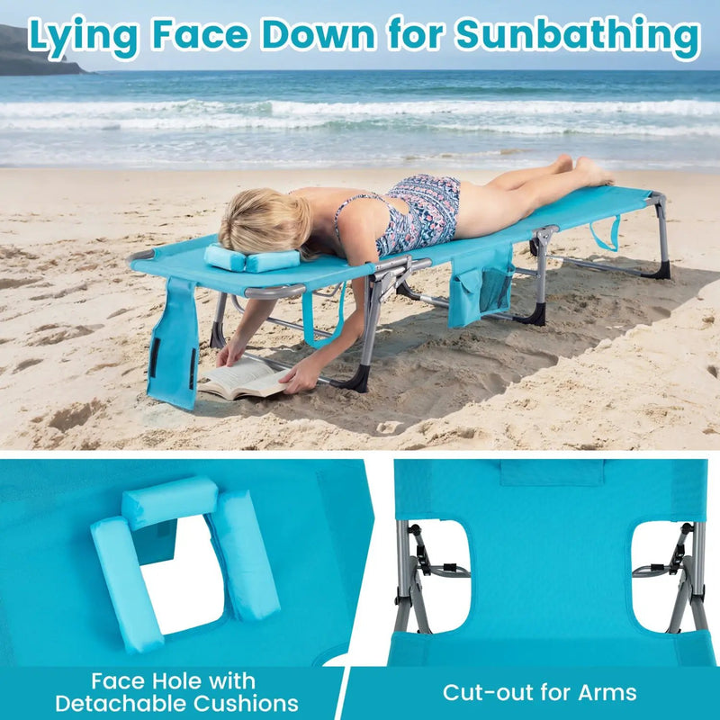 Set of 2 Tanning Chair Portable Chaise Lounge Chair with 4-Position Adjustable Backrest by DirectDeals