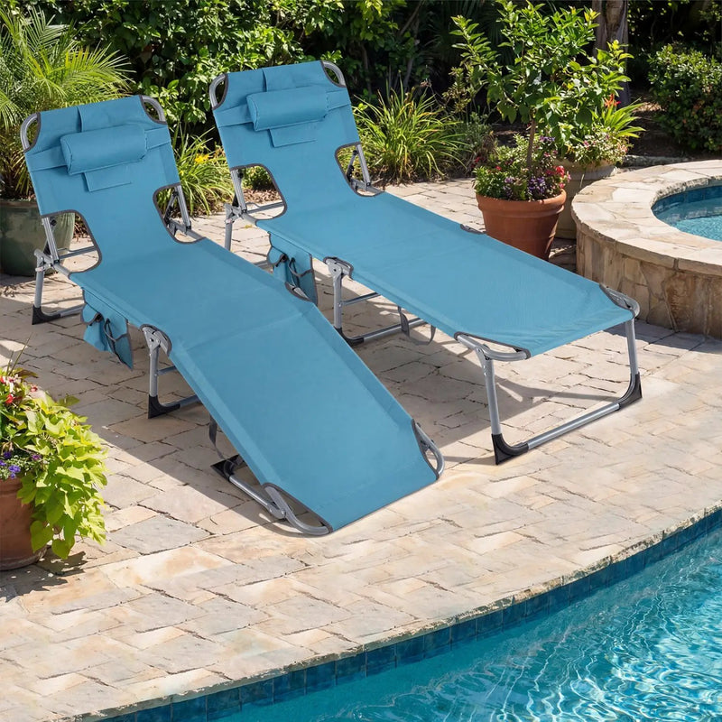 Set of 2 Tanning Chair Portable Chaise Lounge Chair with 4-Position Adjustable Backrest by DirectDeals