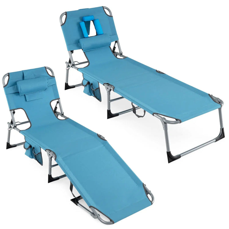 Set of 2 Tanning Chair Portable Chaise Lounge Chair with 4-Position Adjustable Backrest by DirectDeals