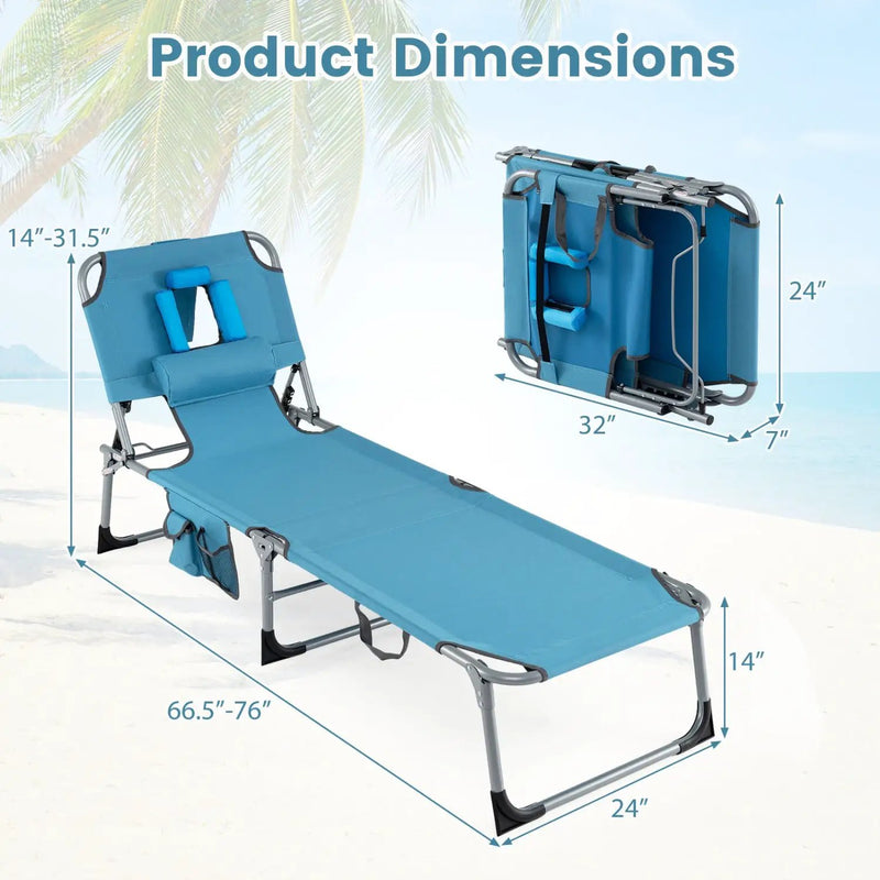 Set of 2 Tanning Chair Portable Chaise Lounge Chair with 4-Position Adjustable Backrest by DirectDeals