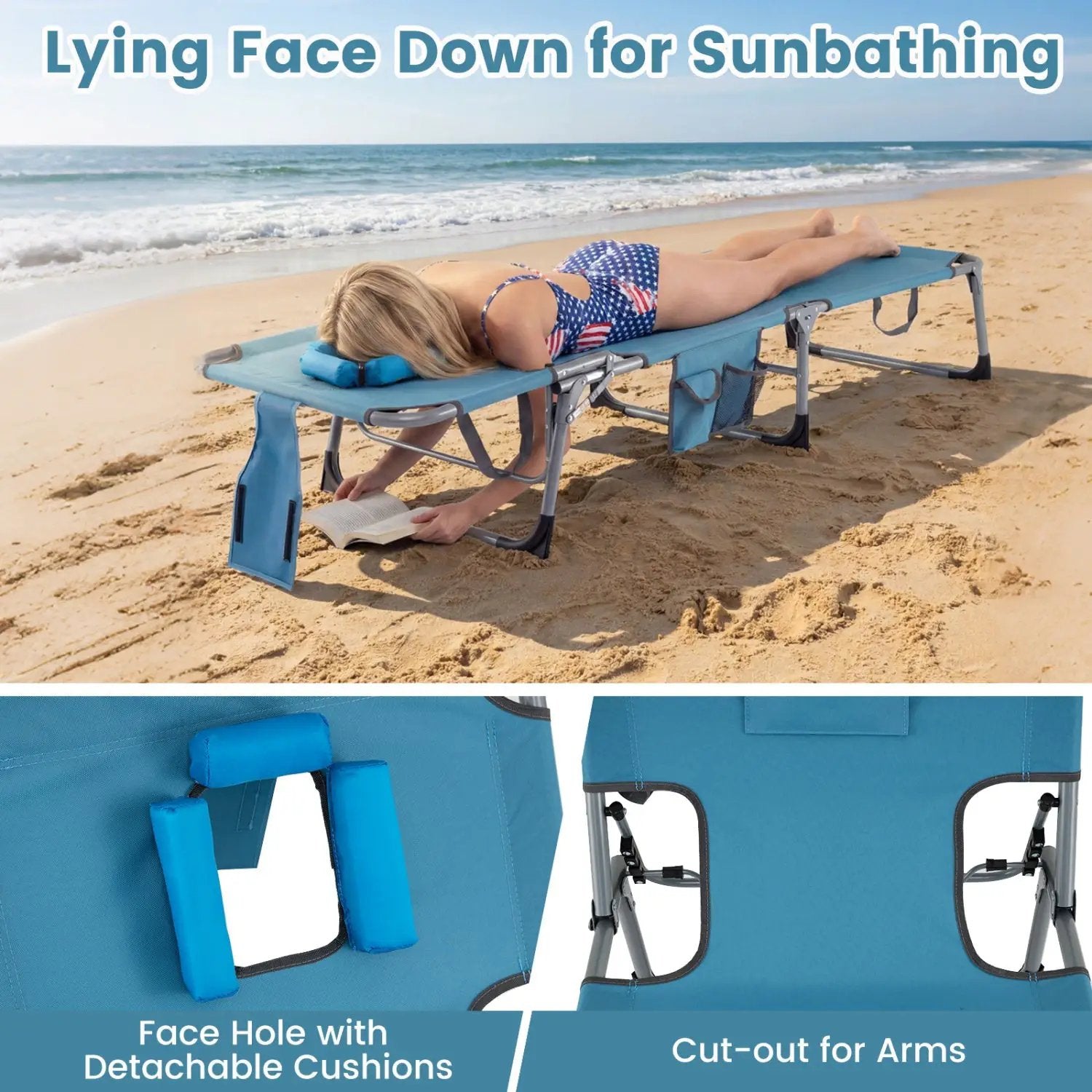 Set of 2 Tanning Chair Portable Chaise Lounge Chair with 4-Position Adjustable Backrest by DirectDeals