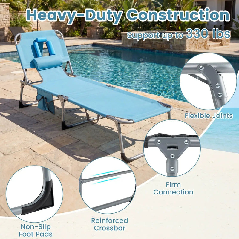 Set of 2 Tanning Chair Portable Chaise Lounge Chair with 4-Position Adjustable Backrest by DirectDeals