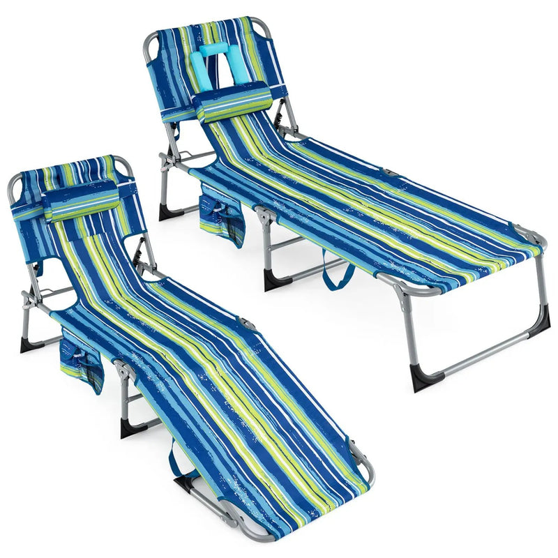 Set of 2 Tanning Chair Portable Chaise Lounge Chair with 4-Position Adjustable Backrest by DirectDeals