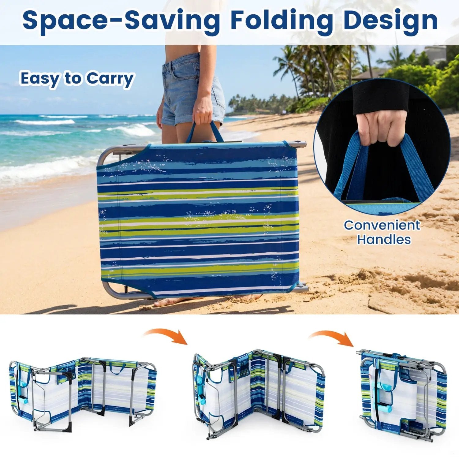Set of 2 Tanning Chair Portable Chaise Lounge Chair with 4-Position Adjustable Backrest by DirectDeals