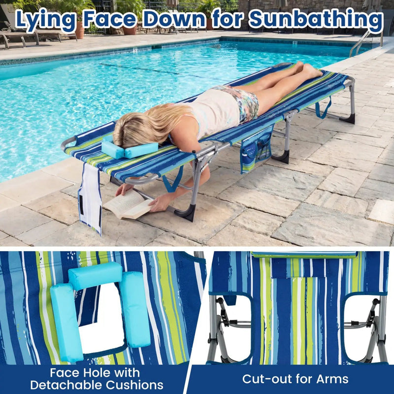 Set of 2 Tanning Chair Portable Chaise Lounge Chair with 4-Position Adjustable Backrest by DirectDeals