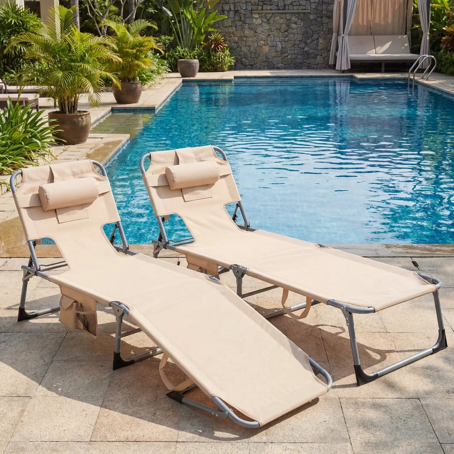 Adjustable Tanning Chaise Lounge Set of 2 with Face Hole by DirectDeals