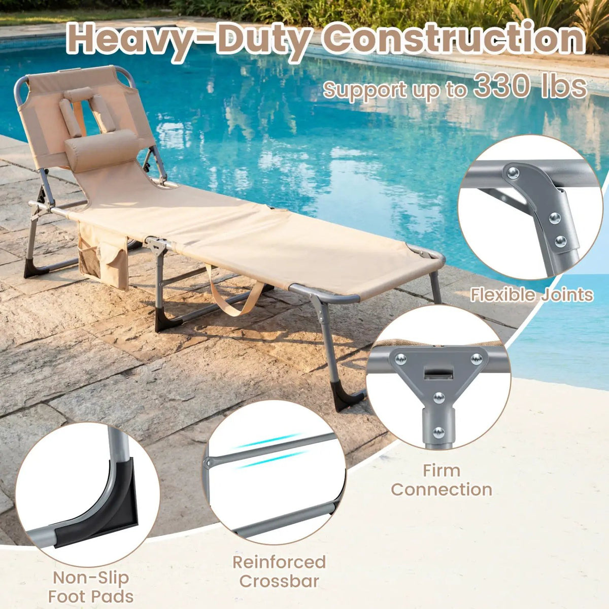 Adjustable Tanning Chaise Lounge Set of 2 with Face Hole by DirectDeals