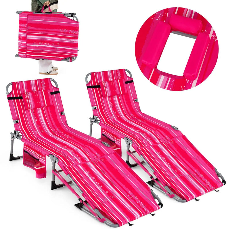 Set of 2 Tanning Chairs with Face Arm Holes Portable with 4-Level Backrest by DirectDeals