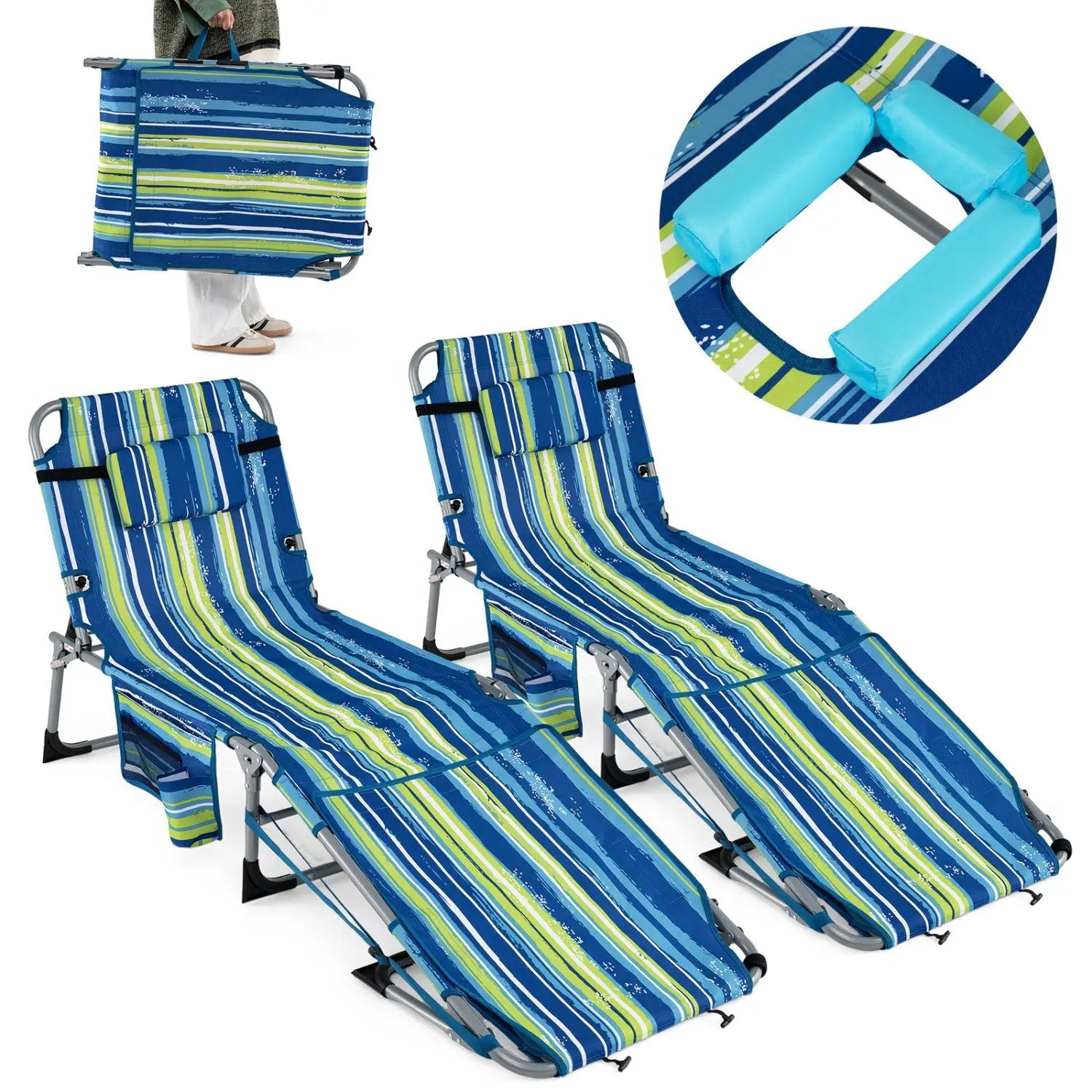 Set of 2 Tanning Chairs with Face Arm Holes Portable with 4-Level Backrest by DirectDeals