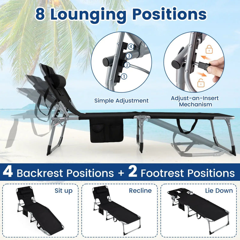 Adjustable Tanning Chaise Lounge Set of 2 with Face Hole by DirectDeals