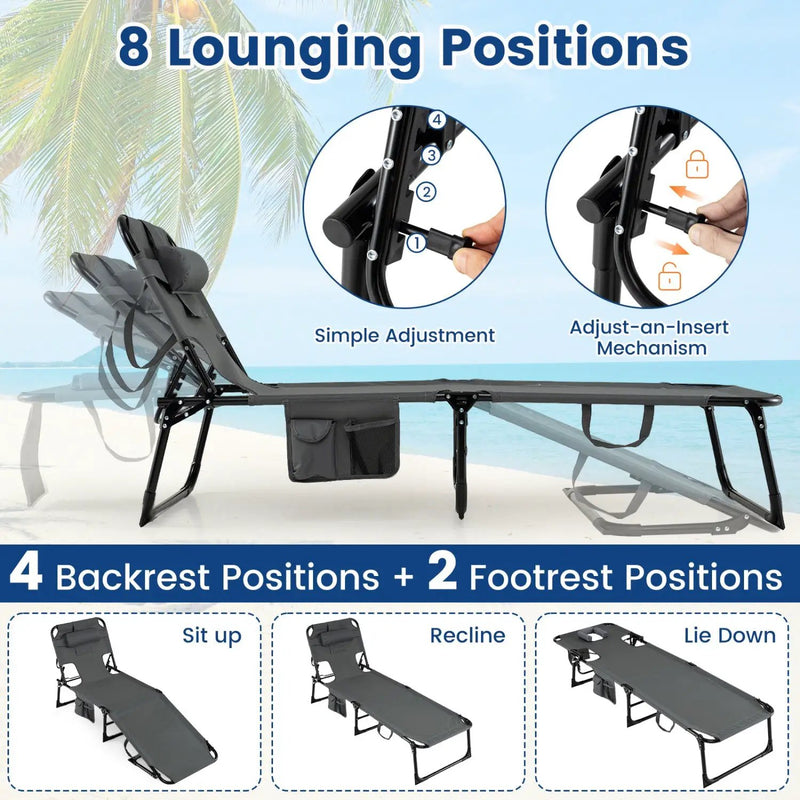 Adjustable Tanning Chaise Lounge Set of 2 with Face Hole by DirectDeals