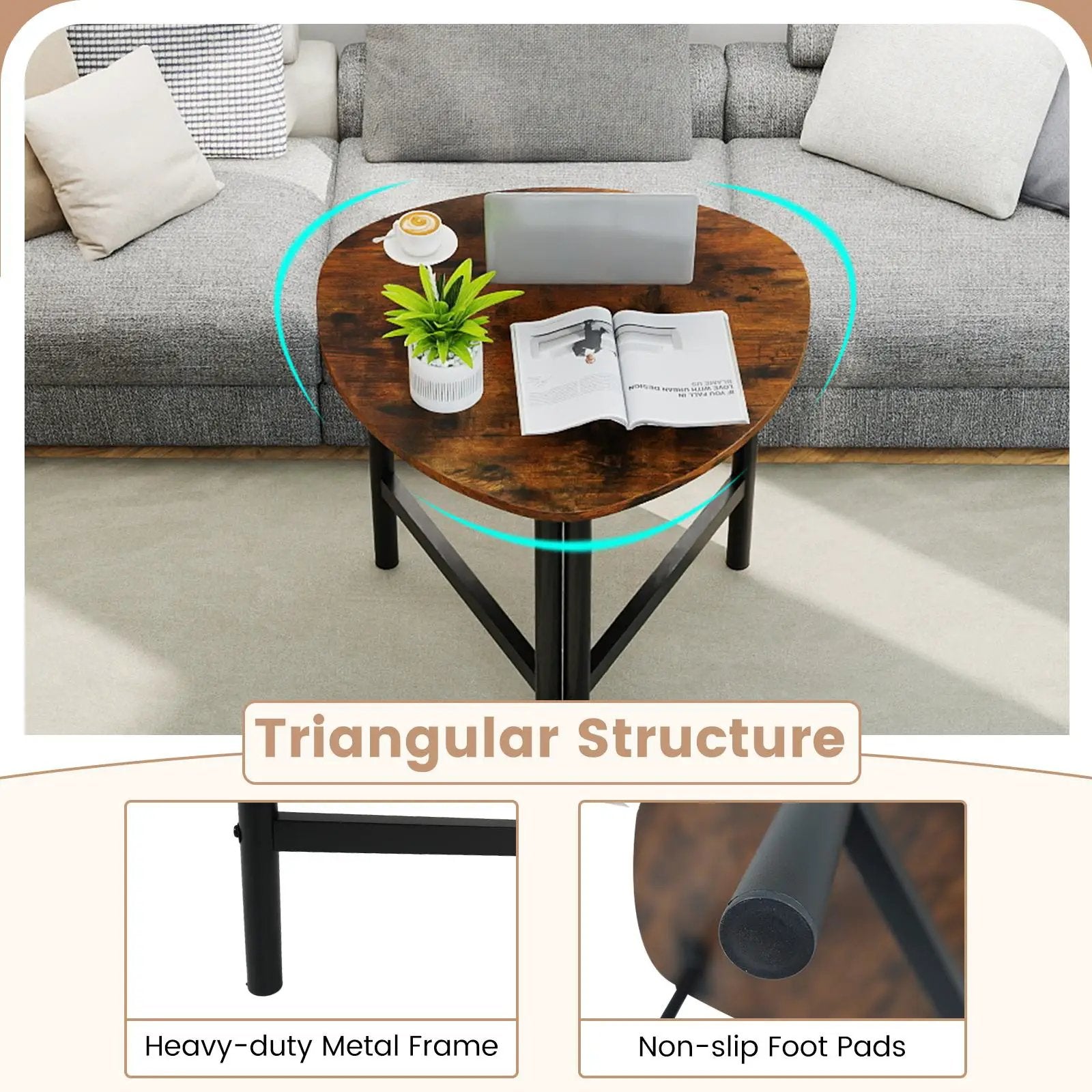 Set of 2 Triangle Coffee Table Oval with Metal Legs by DirectDeals