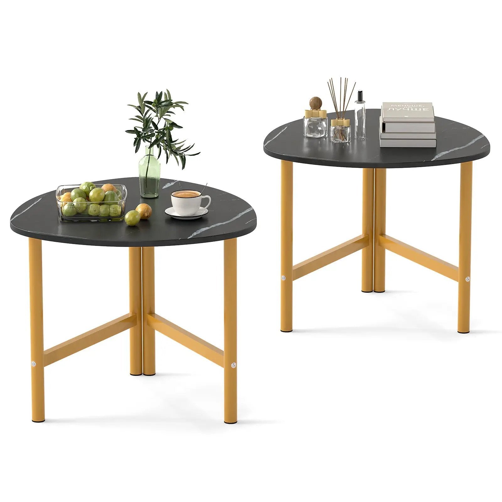 Set of 2 Triangle Coffee Table Oval with Metal Legs by DirectDeals