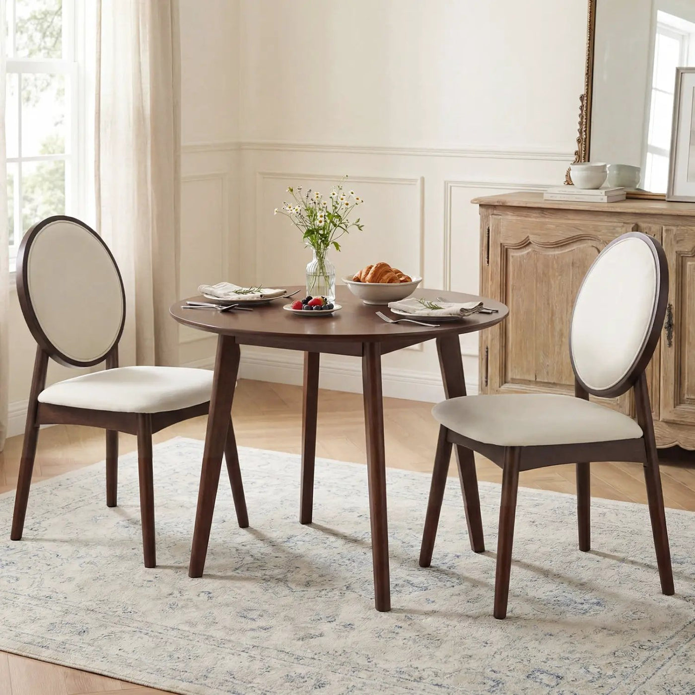 Set of 2 Upholstered Linen Fabric Kitchen Side Chairs with Padded Seat by DirectDeals
