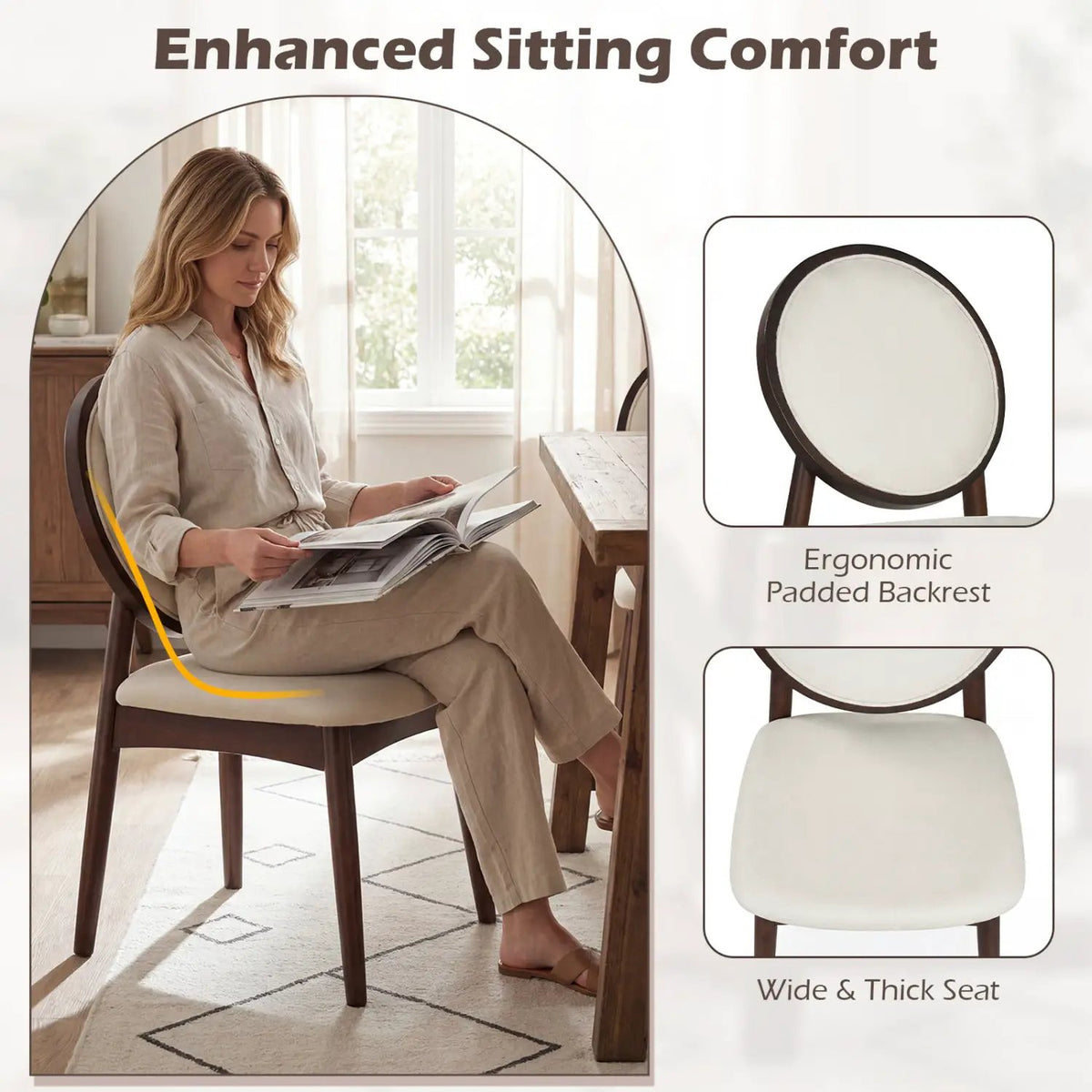 Set of 2 Upholstered Linen Fabric Kitchen Side Chairs with Padded Seat by DirectDeals