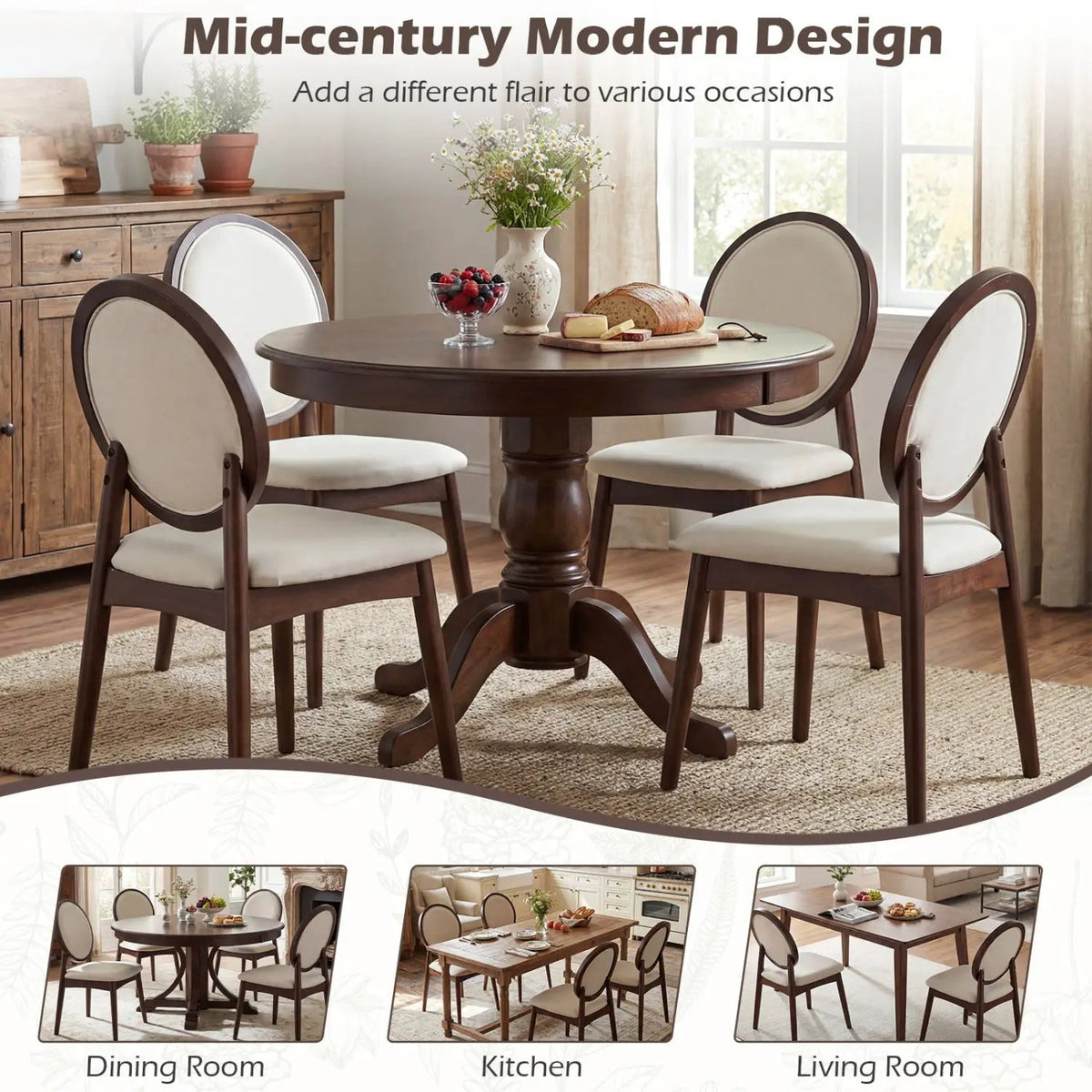 Set of 2 Upholstered Linen Fabric Kitchen Side Chairs with Padded Seat by DirectDeals