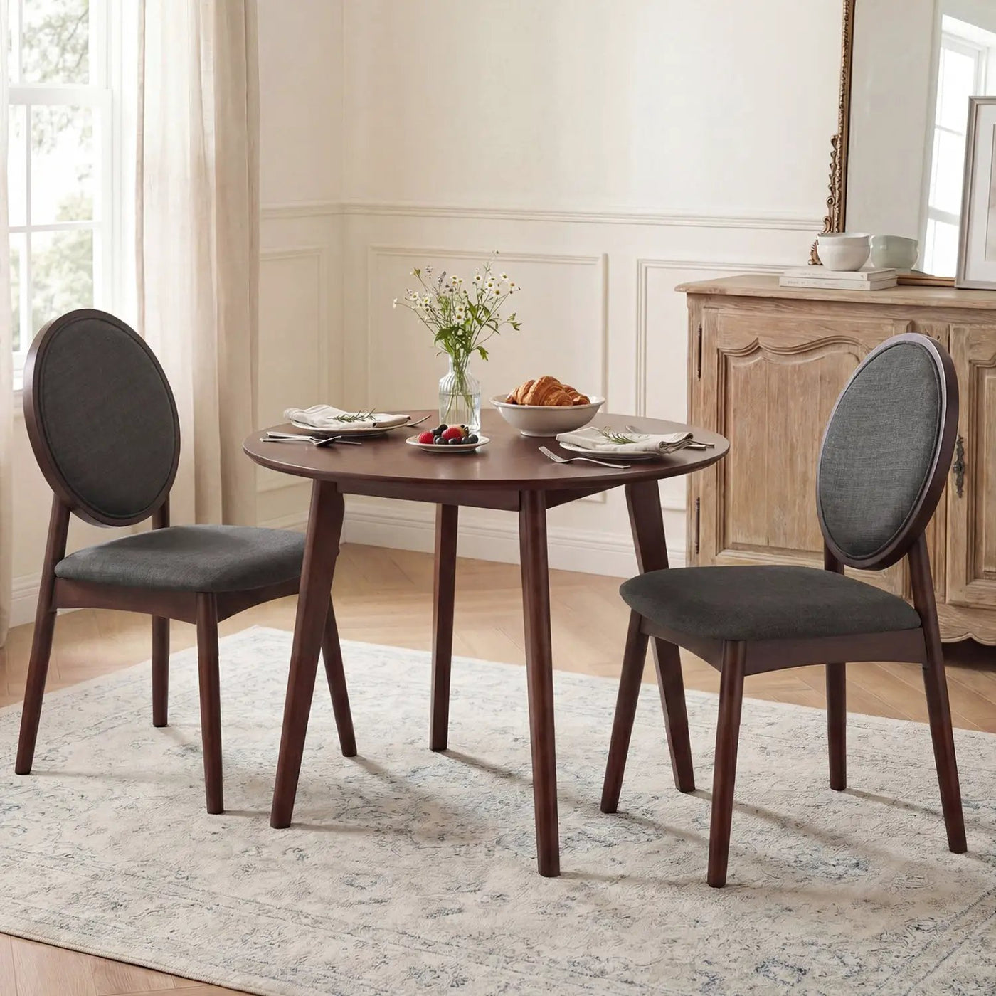 Set of 2 Upholstered Linen Fabric Kitchen Side Chairs with Padded Seat by DirectDeals
