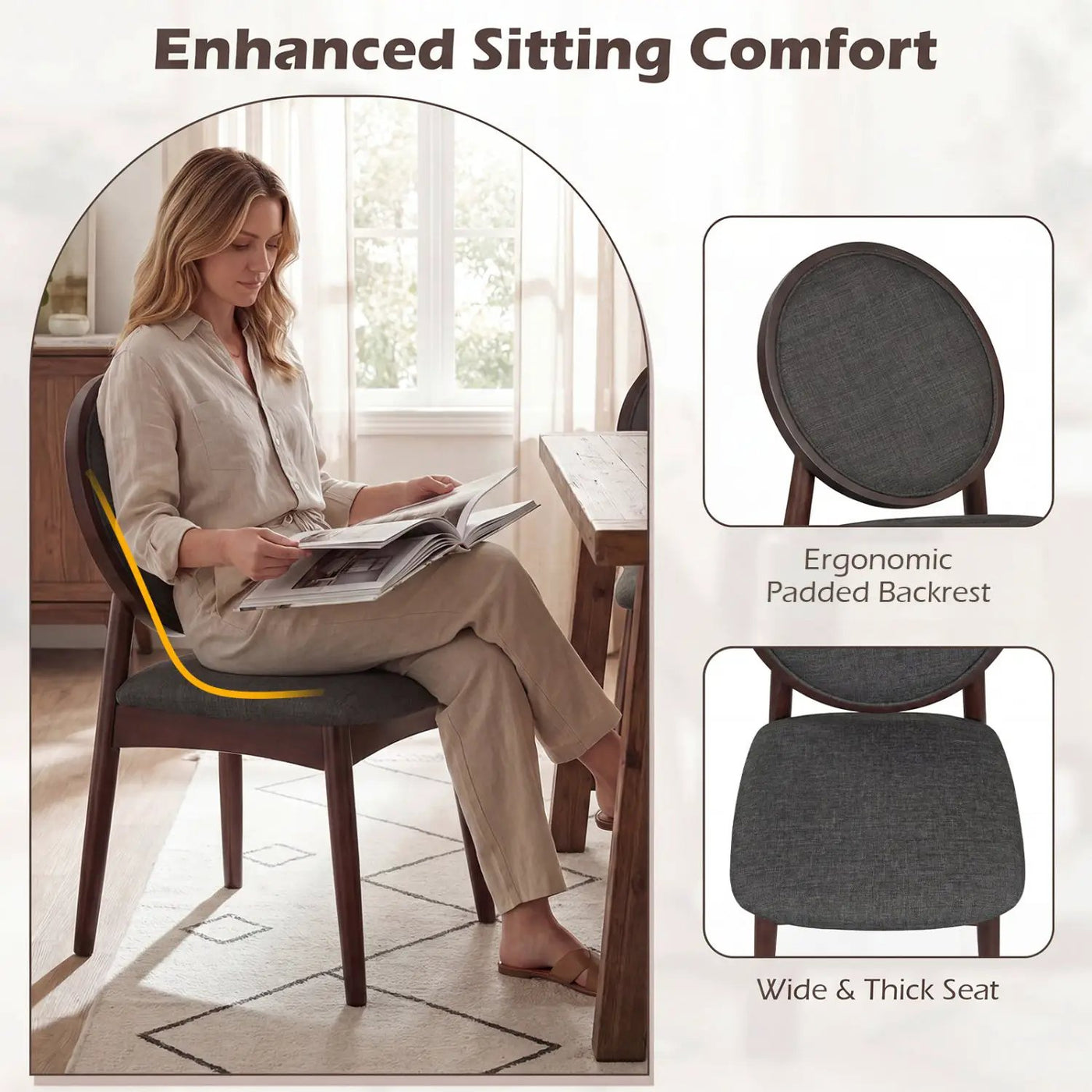 Set of 2 Upholstered Linen Fabric Kitchen Side Chairs with Padded Seat by DirectDeals