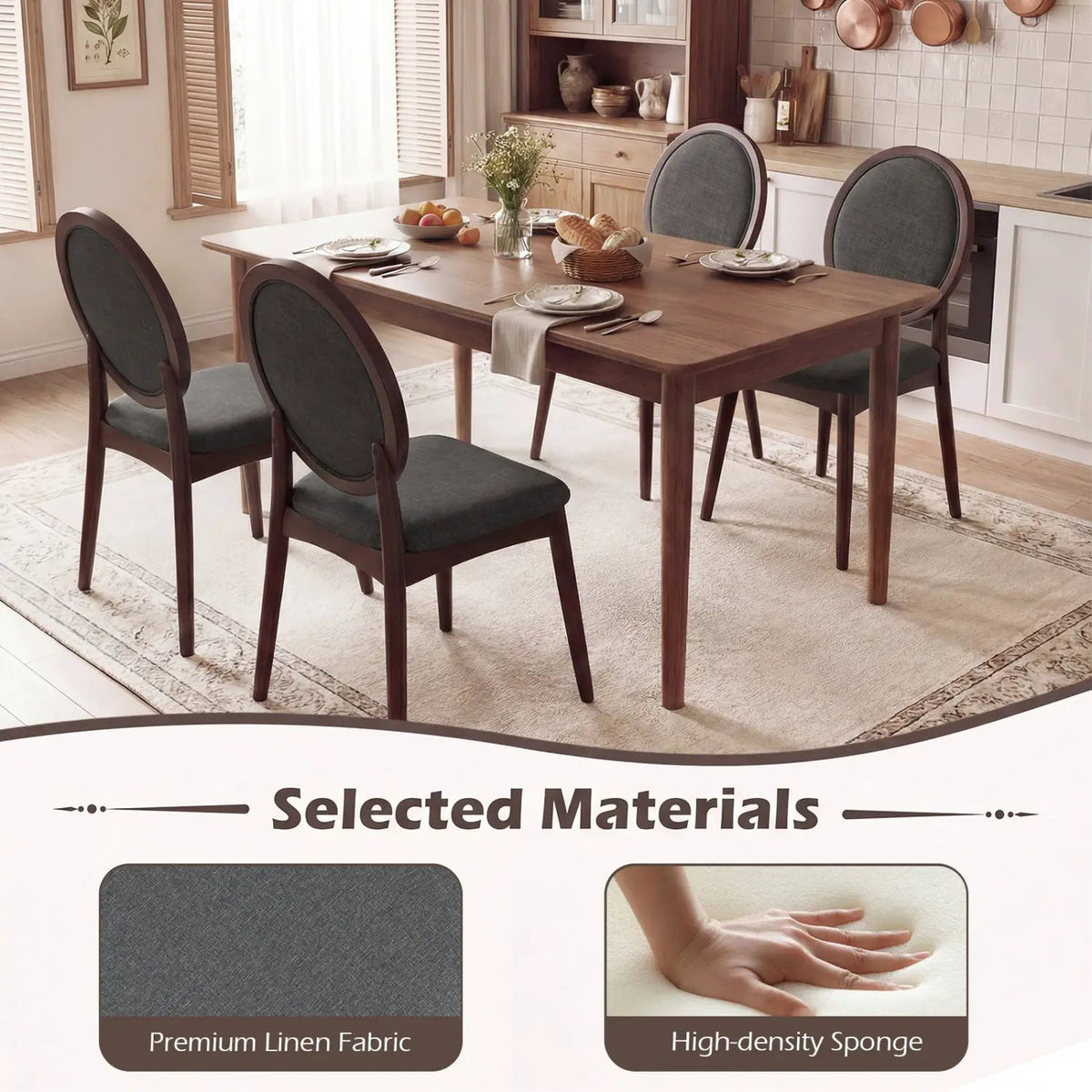 Set of 2 Upholstered Linen Fabric Kitchen Side Chairs with Padded Seat by DirectDeals