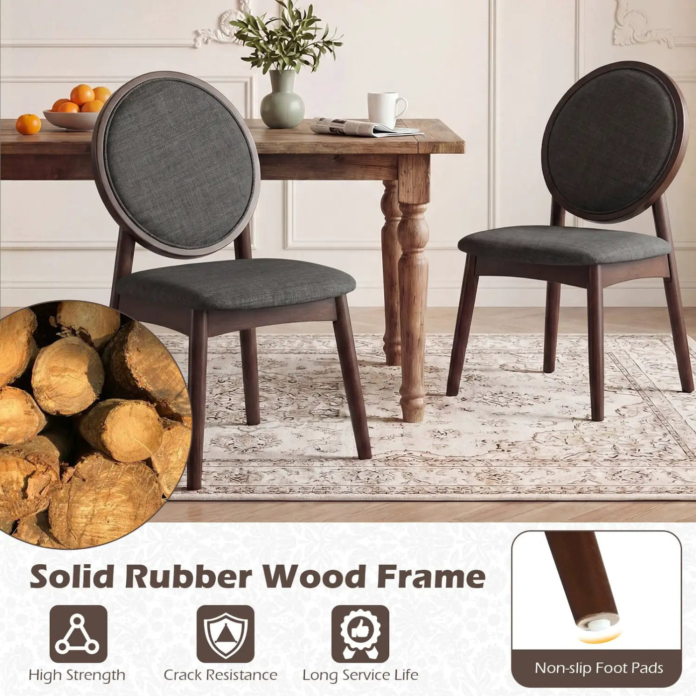 Set of 2 Upholstered Linen Fabric Kitchen Side Chairs with Padded Seat by DirectDeals