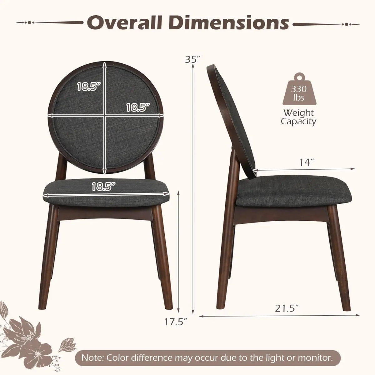 Set of 2 Upholstered Linen Fabric Kitchen Side Chairs with Padded Seat by DirectDeals