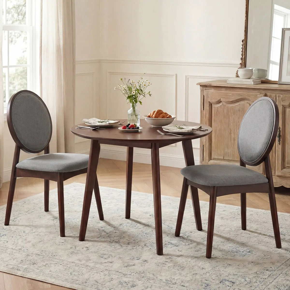 Set of 2 Upholstered Linen Fabric Kitchen Side Chairs with Padded Seat by DirectDeals